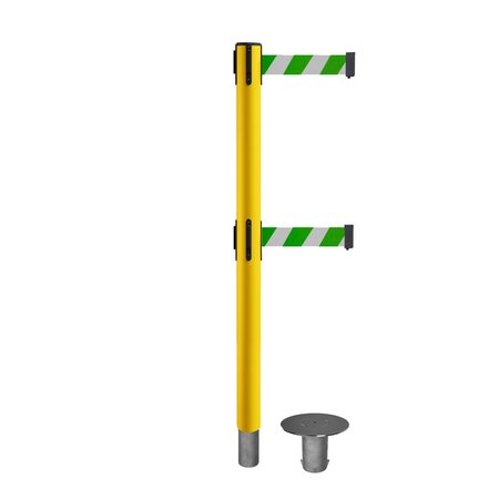 MONTOUR LINE Stanchion Dual Belt Barr. Removable Base Yellow Post 11ft.Grn/Wh Belt MSX630DR-YW-GWD-110